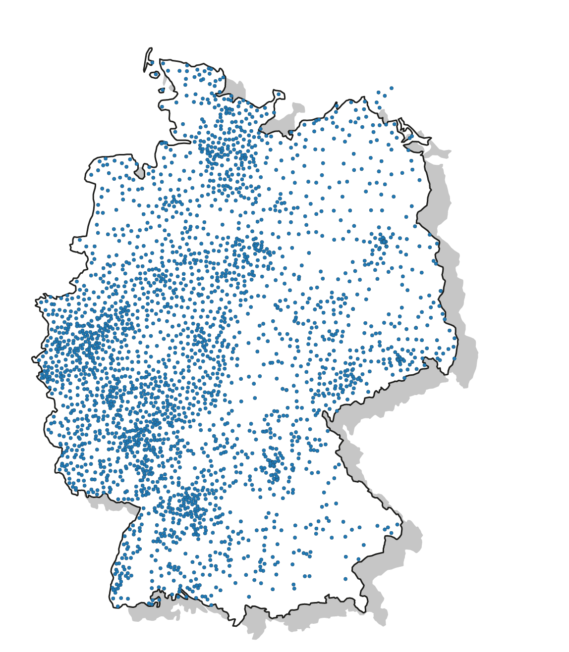 Deutschlandkarte mit Markierungen bestehender Conrads-Hallen