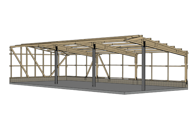 Konstruktionsskizze eines Maschinenschuppen ohne Beschriftung