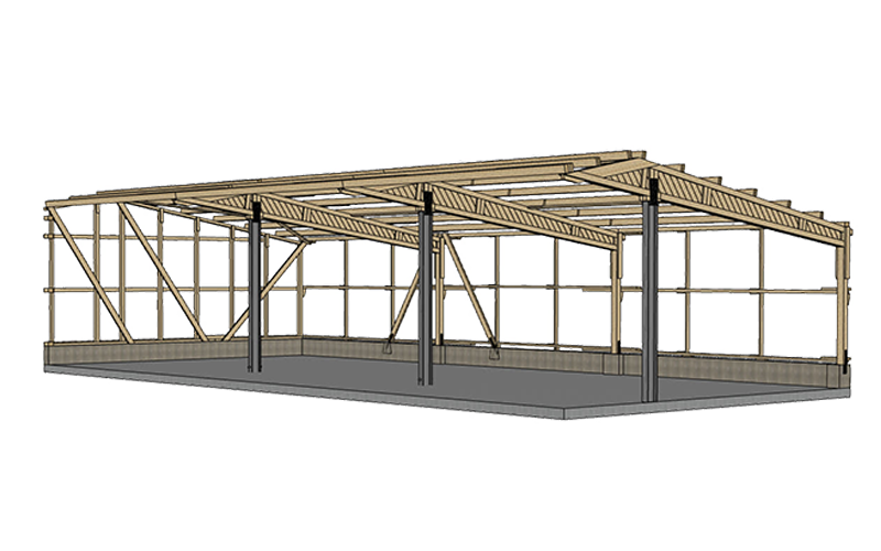 Konstruktionsskizze eines Viehstalls in 3D Ansicht
