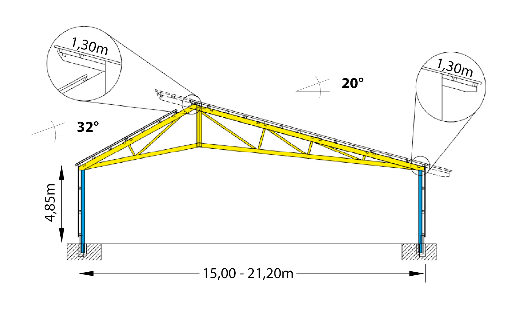 Skizzen Photovoltaikhallen Sondeertyp-SK Beschriftet