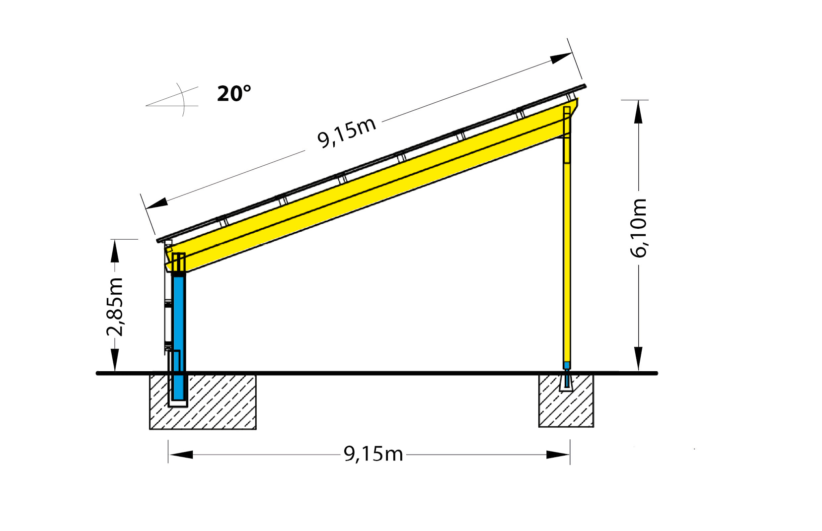 Skizzen Photovoltaikhallen Typ-2a Beschriftet