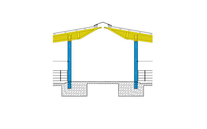 Technische Skizze für Außenklimaställe der Typen AK22, AK33 und AK44 ohne Beschriftung