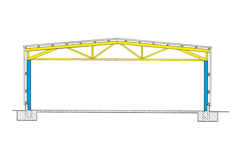 Technische Skizze einer Vielzweckhalle des Typen TFB ohne Beschriftung