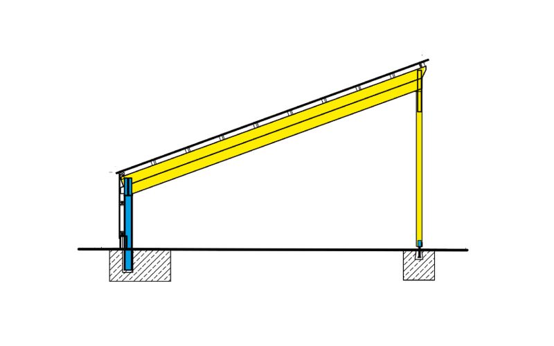 Technische Skizze einer Photovoltaikhalle des Typen 3a ohne Beschriftung