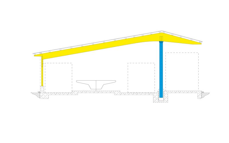 Technische Skizze eines Außenklimastalls des Typen AK4 ohne Beschriftung