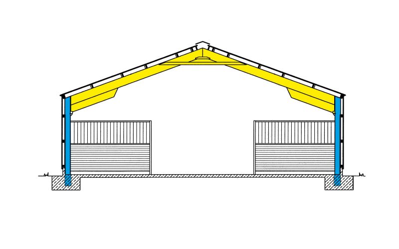 Technische Skizze eines Pferdestalls des Typen RBs ohne Beschriftung