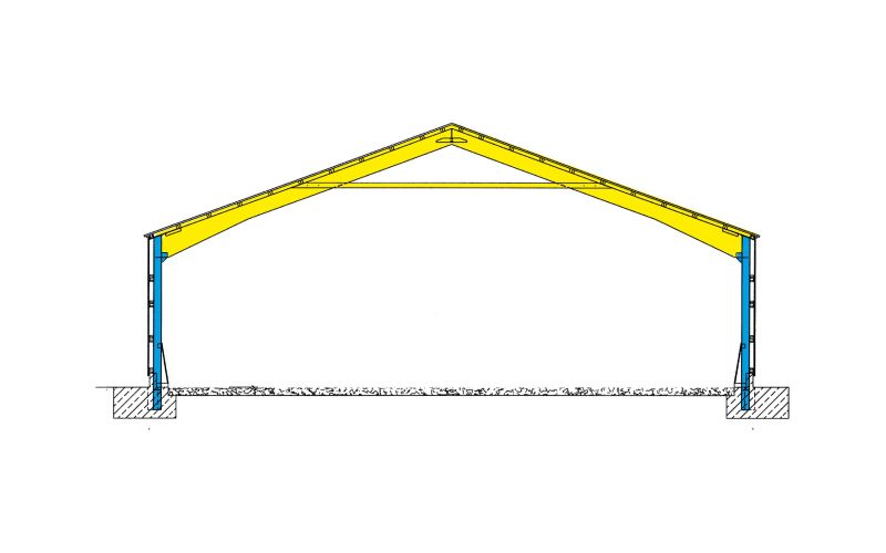 Technische Skizze einer Reithalle des Typen RB ohne Beschriftung