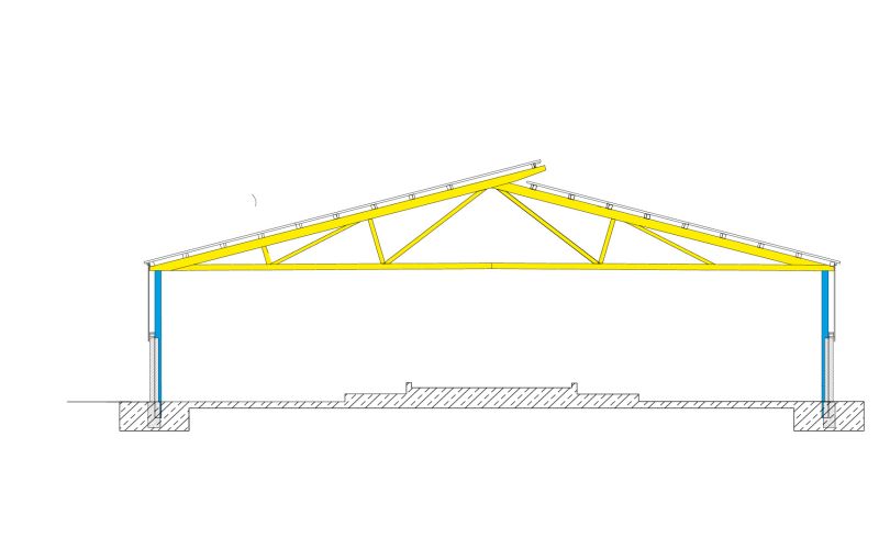 Technische Skizze für Außenklimaställe des Typen FB, LB und RBs ohne Beschriftung