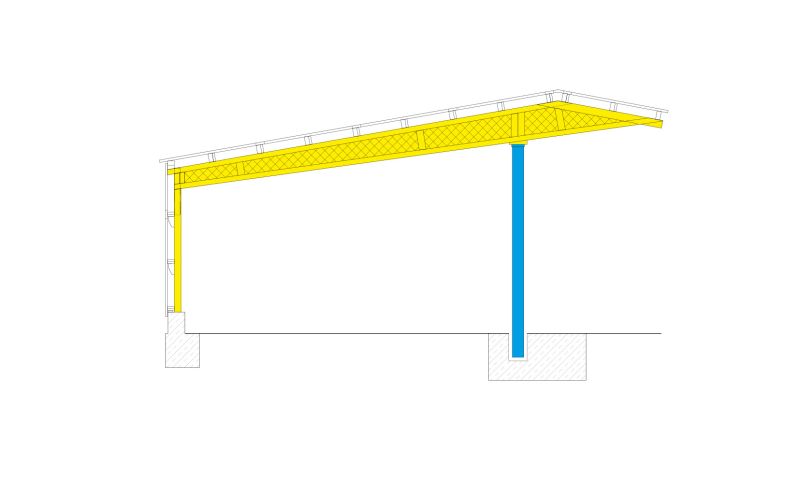 Technische Skizze eines Maschinenschuppen TP MS3 ohne Beschriftung