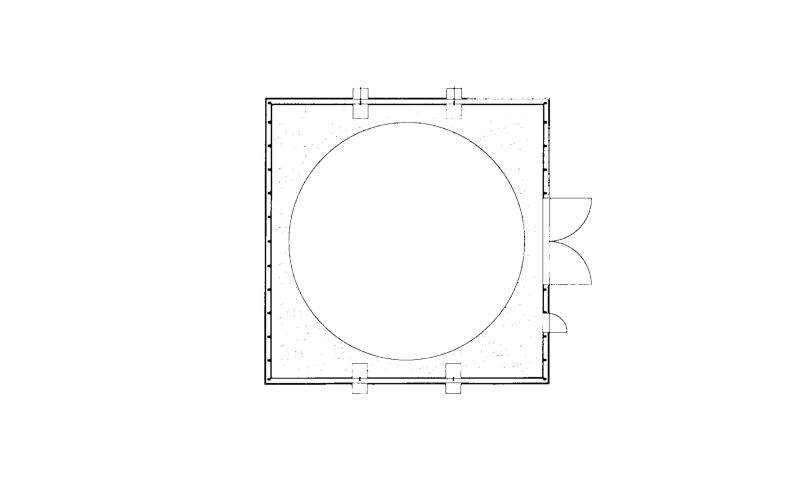Technische Skizze einer Reithallen-Longierhalle ohne Beschriftung