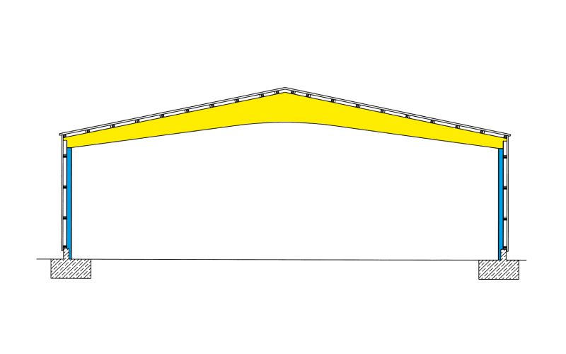 Technische Skizze einer Vielzweckhalle des Typen LB ohne Beschriftung