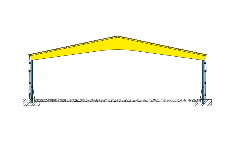 Technische Skizze einer Reithalle des Typen LB ohne Beschriftung