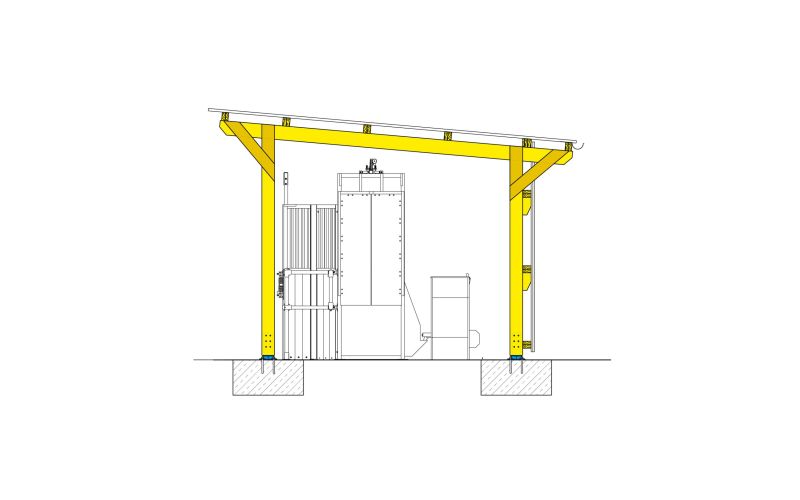 Technische Skizze einer Pferdestall-Kraftfutterstation ohne Beschriftung
