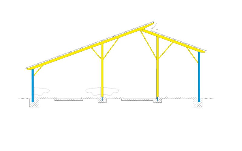 Technische Skizze für Außenklimastall es Typen AK5s ohne Beschriftung