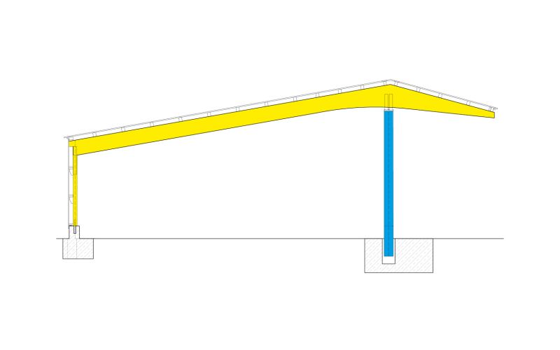 Technische Skizze eines Maschinenschuppen des Typen MS4 ohne Beschriftung