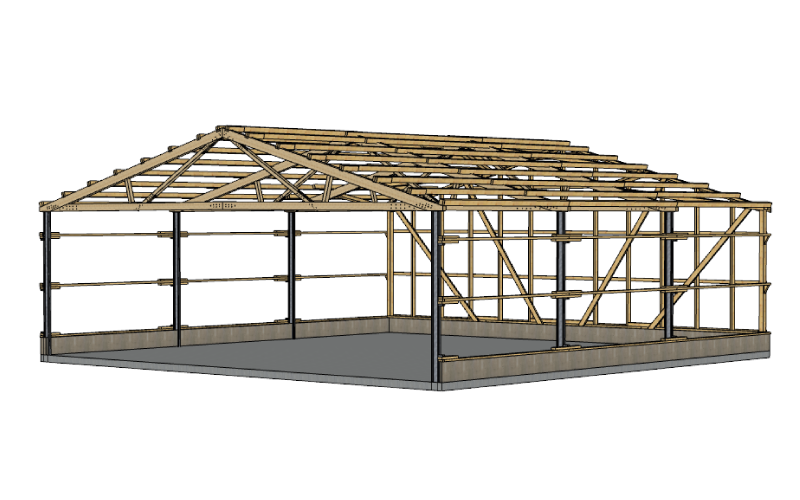 Konstruktionsskizze einer Halle ohne Beschriftung