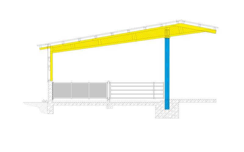 Technische Skizze für Außenklimaställe des Typen AK1, AK2 und AK3 ohne Beschriftung