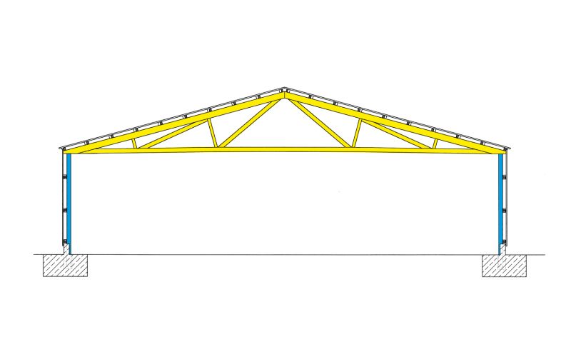 Technische Skizze einer Vielzweckhalle des Typen FB ohne Beschriftung