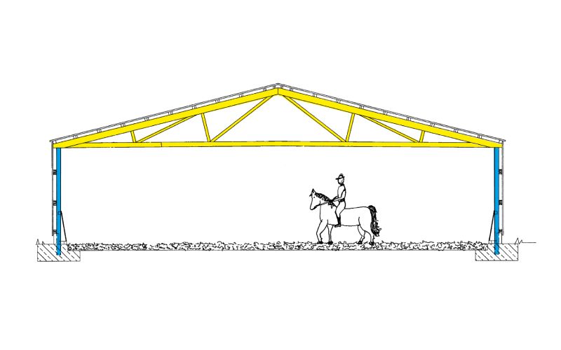 Technische Skizze einer Reithalle des Typen FB ohne Beschriftung