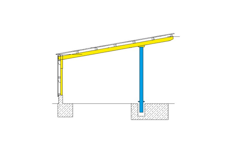 Technische Skizze eines Maschinenschuppens des Typen MS1 ohne Beschriftung