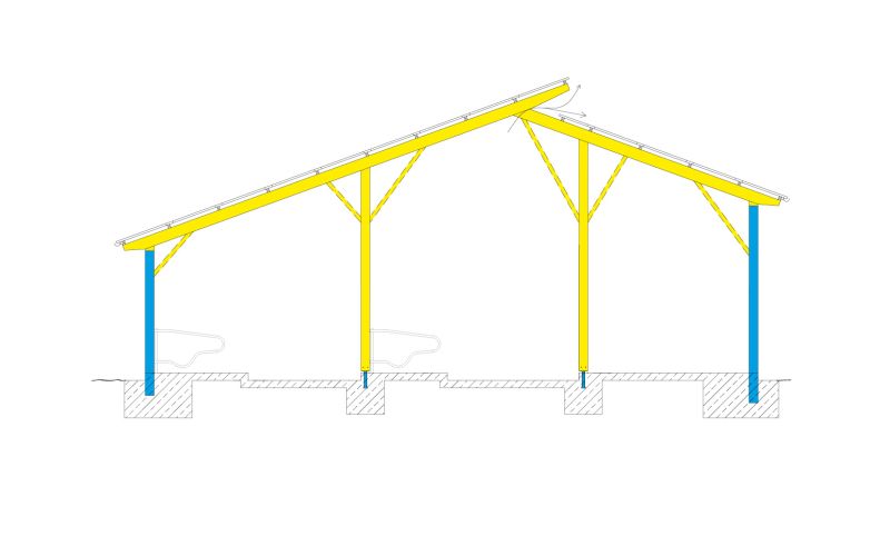 Technische Skizze eines Außenklimastalls des Typen AK4s ohne Beschriftung