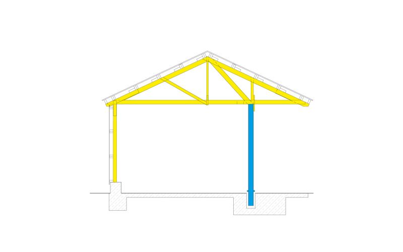 Technische Skizze eines Maschinenschuppen des Typen MS2 ohne Beschriftung
