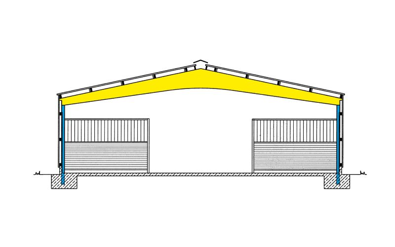 Technische Skizze eines Pferdestalls des Typen FB ohne Beschriftung