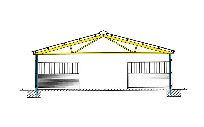 Technische Skizze eines Pferdestalls des Typen FB ohne Beschriftung