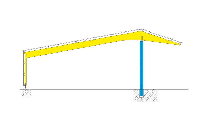 Technische Skizze eines Maschinenschuppen des Typen MS5 ohne Beschriftung