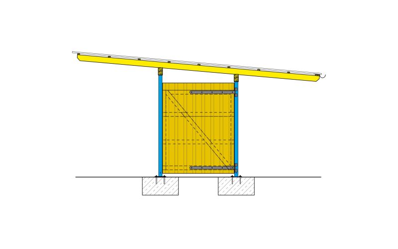 Technische Skizze eines Pferdestall-Heudosierers ohne Beschriftung