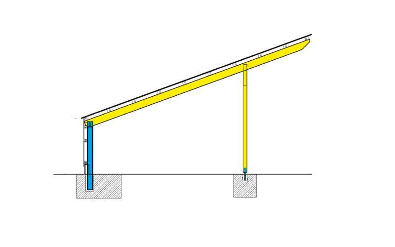 Technische Skizze einer Photovoltaikhalle des Typen 3a ohne Beschriftung