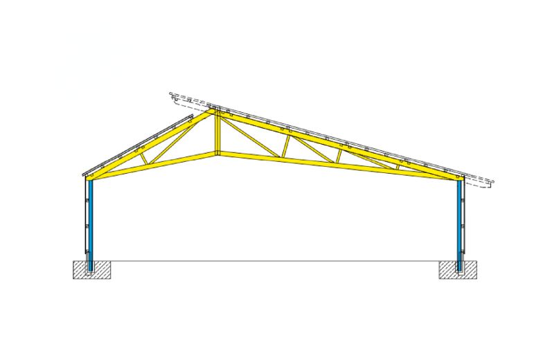 Technische Skizze einer Photovoltaikhalle des Sondertypen SK ohne Beschriftung