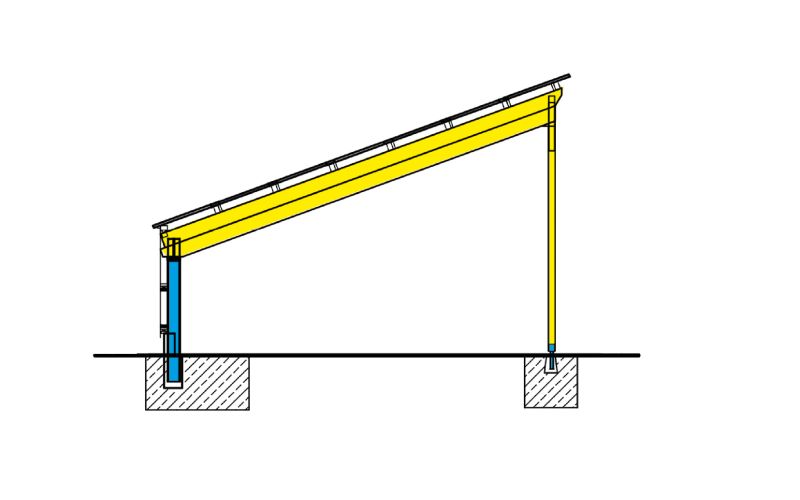 Technische Skizze einer Photovoltaikhalle des Typen 2a ohne Beschriftung